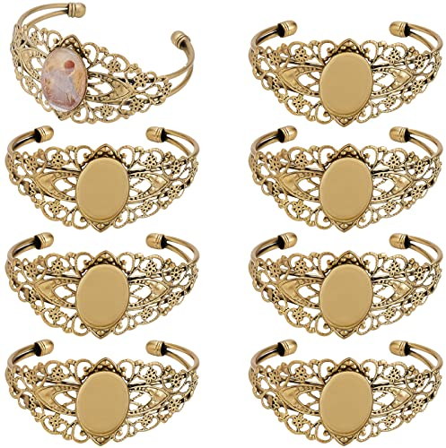 SUNNYCLUE 8 Stück Cabochon Armband Rohlinge Lünette Manschettenarmband Blank Armreif Basis Filigrane Rohlinge Für Die Schmuckherstellung Rahmen Cabochons Tabletts Lünette Tablett Vintage Stil Antik Br