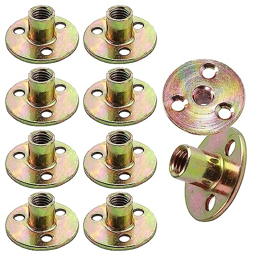 10 Pezzi Dadi a 3 Fori, Dado Flangiato M10, Dado a T con Foro, In Ferro Zincato con Base Rotonda per Fissaggio Mobili di Collegamento, M10x36x2.5mm