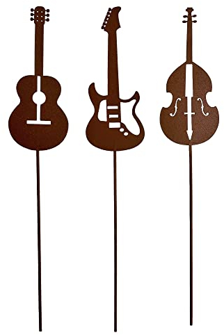 UNUS Gartenstecker Rost Verschiedene Gitarren im 3er Set