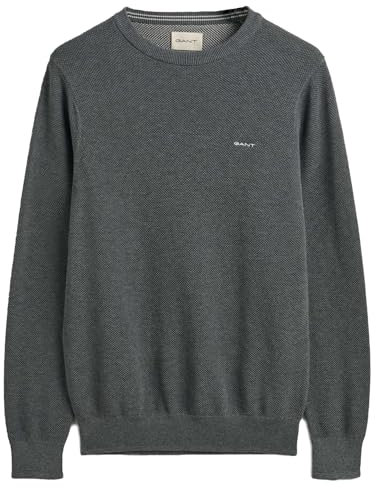 Gant Herren Cotton Pique C-Neck Pullover, Dark Grey Melange, 4XL
