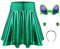 MIAHART Halloween-Alien-Stirnband und Metallic-Rock Ausgestellter Plissee-Skaterrock für Halloween-Zubehör-Dekorationen (Green, Small)