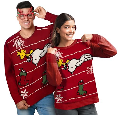 United Labels Snoopy Winterpullover Unisex, Rot, Winter Strickpullover, Pullover für Herren und Damen