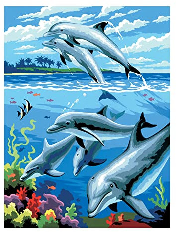 Pracht Creatives Hobby Royal & Langnickel - Peinture par numéros Junior Dauphins, Couleurs et pinceaux Inclus, pour Adultes et Enfants à partir de 8 Ans