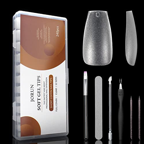 240PCS Transparent Soft Gel Full Cover Nail Tips, Trapezoid Gel Nail Ttips, 12 Sizes of Nail Tip Extension Kit, Suitable for Nail Salon and Home DIY