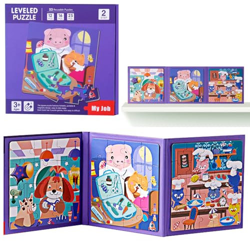 shineFinder 53 Teile Magnetspiel Puzzle - reisespiele Kinder ab 3 4 5 Jahre - fur beschäftigung im Flugzeug/autofahrt Kinder(1 Stück, Schritt2 | Beruf)