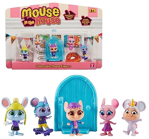 MOUSE IN THE HOUSE, GIOCHI PREZIOSI, 5 Figuren, Mäuse, mit Zaubertür, Zubehör, Sticker, die im Dunkeln leuchten, Modell 2, Spielzeug für Kinder ab 3 Jahren, GIOCHI PREZIOSI, MUN032