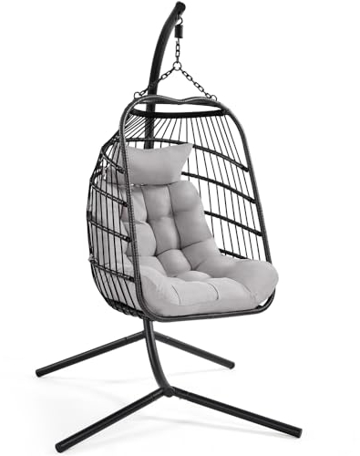 Yaheetech Chaise Suspendue Oeuf Fauteuil avec Cadre Coussin de siège Fauteuil Suspendu de Luxe pour intérieur et extérieur Poids Max. 159 kg