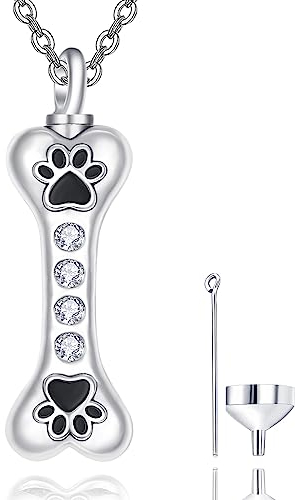 TANGPOET Asche Halskette 925 Sterling Silber Hund Urne Halskette für Asche Memorial Einäscherung Schmuck Andenken Anhänger Kette für Hund Katze Haustier mit Trichterfüller Kit