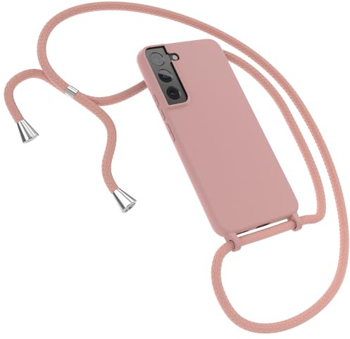 EAZY CASE - Schutzhülle mit Handykette - kompatibel mit Samsung Galaxy S22 5G Kameraschutz und Bildschirmschutz, TPU Silikon Bumper, in Kombi Alt Rosa mit Handyband Alt Rosa Clips Silber