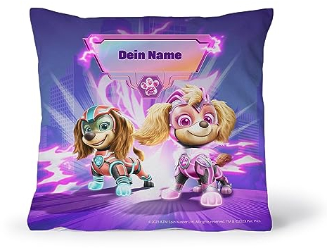 PICANOVA – PAW Patrol Kissen Mit Name – Der Mighty Kinofilm Skye & Liberty Fotokissen mit Füllung 60x60cm – Text individuell Bedruckt – Personalisiertes Geschenk für Kinder