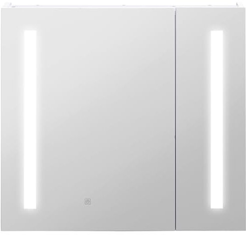kleankin LED Bathroom Mirror Cabinet, Illuminated Bathroom Mirror with Lights, Adjustable Shelf, Touch Switch and USB Charge, 65 x 70cm, White