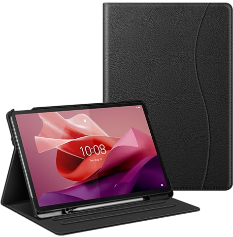 Fintie Hülle für Lenovo Tab P12 12,7 Zoll TB370FU 2023, Multi-Winkel Folio Schutzhülle mit Stifthalter Dokumentschlitze und Auto Schlaf/Wach Funktion, Schwarz