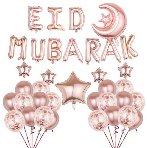 NEWUPZSI Eid Mubarak Roségold Ballons - 36 Stück, Gold, Stern, Dekoration, Ramadan, Familien mit Kindern, Unisex, Biologisch abbaubar, BALLOON, Aluminium, All Ages