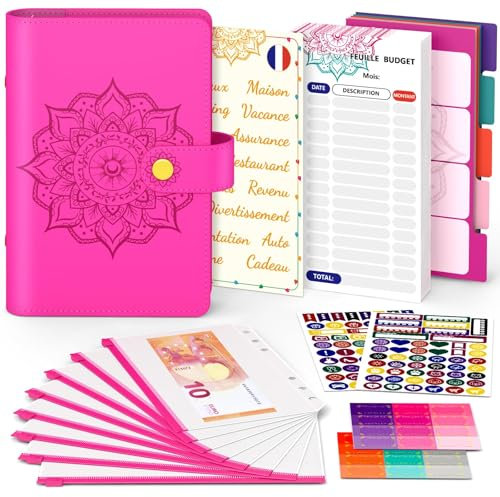 Classeur Budget Francais A6 Enveloppe Budget Planner - Carnet Budget avec Pochette Budget, Budget Planner Francais Complet pour Économiser de l'Argent, Planifier vos Dépenses, Style Mandala (rose)