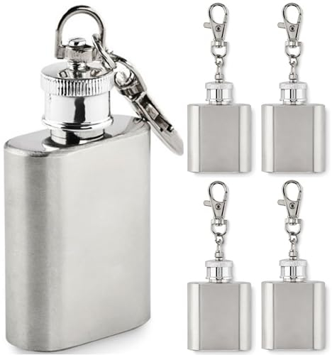 Mini Flachmann 30 mL Schlüsselanhänger Hip Flask Edelstahl Flachmänner für Obstler, Whiskey, Cognac Trekking Wandern Skifahren Outdoor 1, 2, 3 oder 5 Stück (3)