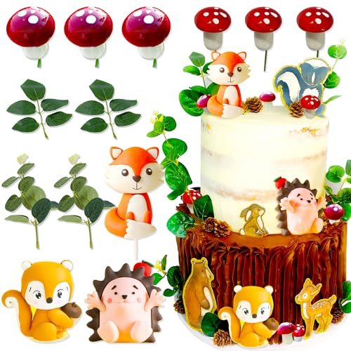 LaVenty Floral Woodland Animals Geburtstagskuchen Pilz Wald Waldtiere Tortendeko Geburtstagsdeko Waldtiere Pilz Geburtstagsdeko Waldtiere 1 Jahr Tortendeko Kindergeburtstag Waldtiere Geburtstag