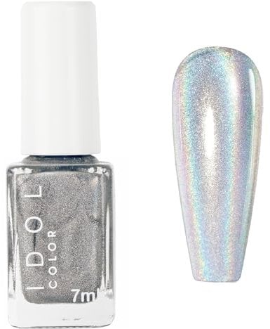 Holographic Laser Effect Mirror Glitter White Nail Polish - Quick Dry Shimmering Metallic for Nail Art - Gorgeous Glossy Varnish No UV Cured Needed