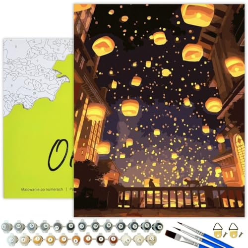 Oh Art! Malen Nach Zahlen Erwachsene Set Mit 3 Pinseln Und Acrylfarben Gemälde Acrylic Malerei DIY Leinwand 40 x 50 cm Himmelslaternen