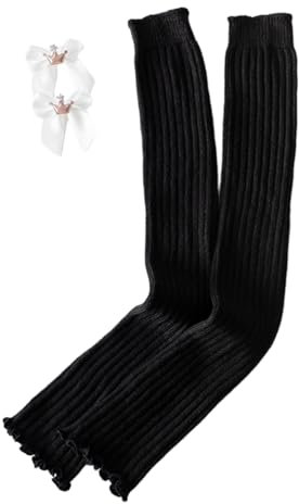 BAYORE Weihnachtsmanschetten Mit Schleife Beinwärmer Stiefelmanschetten Knielange Beinmanschetten Schwarz Weiße Florsocken Kniebeinmanschetten Für Frauen