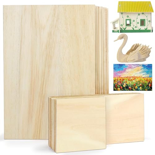WZYTEU 26 Stück Holzplatte, 2 mm Dickes Balsaholz für DIY-Handwerk, Brandmalerei, Kunstschnitzerei, Untersetzer, Malerei, Dekorati(3 Größen, Holzfarbe)