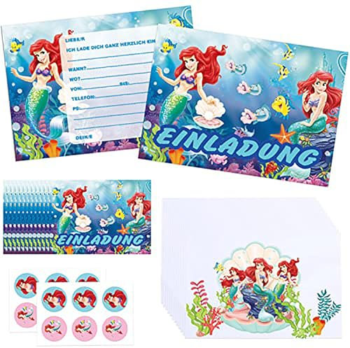 YeahBoom 12x Meerjungfrau Einladungskarten,Meerjungfrau Party-Einladungen für Kinder,Einladungskarten Kindergeburtstag Meerjungfrau,Perfekte zur Geburtstagsfeier Oder Kinderparty