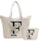 Personalisiert Initialen Tragetasche Canvas, Kosmetiktasche mit Reißver, Damen Handtasche Tote Bag, Einkaufstasche Geschenk für Frau Freundin Mama Schwester, Braut & Brautjungfern Schminktäschchen F