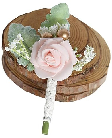 tuwiwol Corsage de Fleurs à Deux luminaires - pour Bonne Sensation de Main Texture Douce Application Large PE Marié Boutonnière Fleurs Mariage, Rose poudré