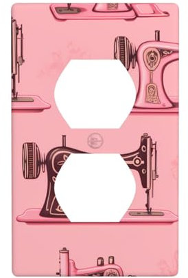 Duplex-Steckdose, dekorative Wandplatte, elektrische Steckdose, Lichtschalter-Abdeckung, Kunst-Blende, Schalterplatte für Heimdekoration, 11,4 x 7 cm, Vintage-Pink, Nähmaschinen-Druck