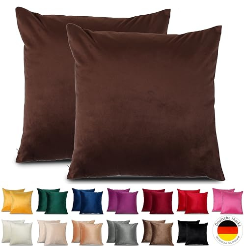 Emilie-Textil 2er Set SAMT Kissenbezug, Decorative Kissenhülle, Sofakissenbezug mit Verstecktem Reißverschluss, 14, Größen 40X40 / 45X45 / 50X50cm (2, Braun, 45X45)