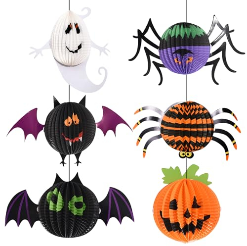 6 Stück Halloween Papier Laternen Dekoration, Halloween Laternen, Faltbar Lampenschirm Papier, Ideal für Halloween/Outdoor/Junge Mädchen Kinder/Sankt Martin Party/Partydekorationen