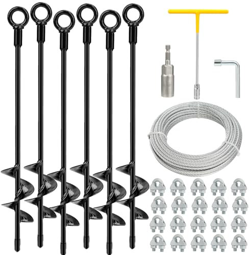 hannger Robuste Bodenanker, Schuppenanker, Set mit 1,9 cm verzinktem Kabel, Schaukel-Set, Anker, Trampolinpfähle für Schuppen, Baldachin, Pavillon, Carport, Zelt, 6 Stück