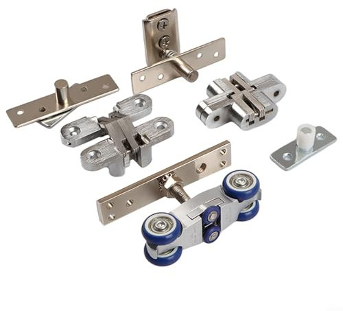 Eawfgtuw Kit de riel para puerta corredera, kit de riel de armario, juego de ruedas colgantes de puerta plegable, aleación de zinc, ruedas colgantes plegables de nailon y bisagras para puertas de