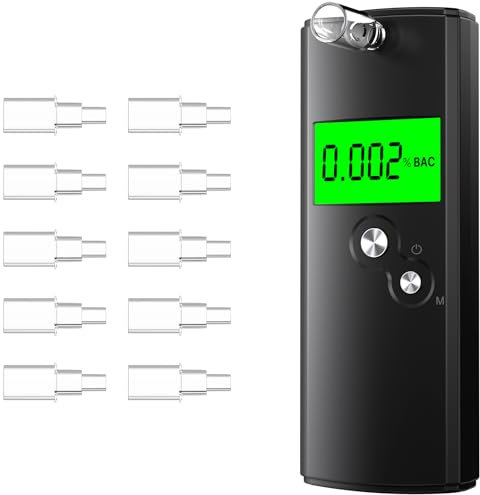 Alkoholtester Polizeigenau, Apkezel Hochpräziser Promillemessgerät mit 10 Mundstücken, Professioneller Alkoholmessgerät mit Digitalem LCD-Anzeige, Tragbarer Alkomat für den Heim- und Partygebrauch