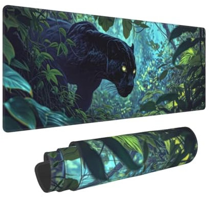 Jaxiaco Mouse Mat Gaming Extended Large Desk Pad XXL (1000x500x3 mm) Washable Mouse Pad Laptop Desk Mat, Panther Mouse Pad, with Anti-Slip Rubber Base, Extended Mouse Pad for Home& Office N-617