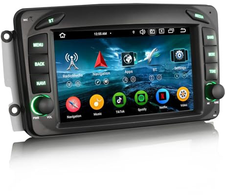 Erisin 8-Core 4GB+64GB Android 14 GPS Navegación Estéreo de Automóvil para Mercedes A/C/G/CLK Clase W209 W203 Viano Vito W463 7 IPS Soporte CarPlay Android Auto DSP Bluetooth 5.0 WiFi Dab+ Canbus OBD