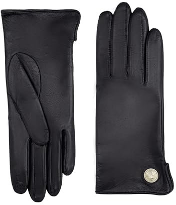 GLOVE STORY Lammlederhandschuhe für Damen mit 100% Seidenfutter und Ankerknopf – Elegantes, weiches und komfortables Material – Warme Winterhandschuhe für Damen – Handgefertigt (Schwarz 7.5)