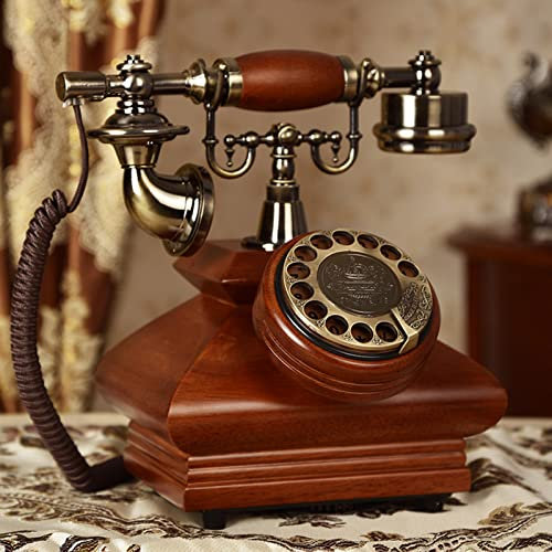 Landline Phone,Retro Corded Phone, Vintage Rotary Dial Landline Telephone, Wooden Classic Old Fashioned Desk Phone with Redial Function, for Home And Office,A(B)