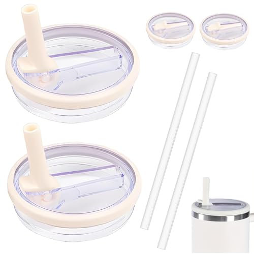 Stanley Cup Lid, Leak-Proof, Pack of 2, Reusable Dustproof Replacement Lid with Straw for Stanley Cup Accessories (White)