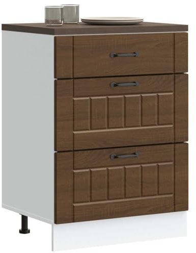 Myheimly Küchenschrank Küchenzeile,Küchenmöbel Einbauküche Schrank,Holzwerkstoff Schrank,Braune Eiche,Kitchen Cabinet (3 Drawers),60 x 46 x 81.5 cm