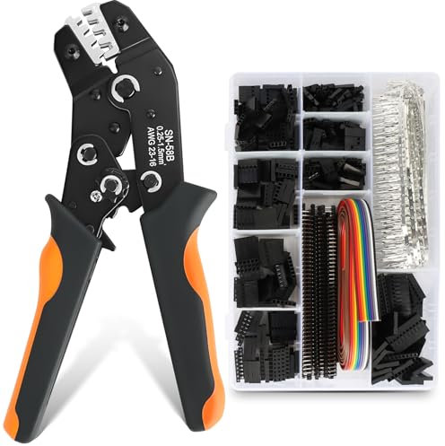 Set di pinze crimpatrici Dupont, 1600 connettori da 2,54 mm e perni di crimpatura, AWG 23 – 16 (0,25 – 1,5 mm²), pinza crimpatrice compatibile con JST, AMP, Molex, Futaba, Dupont