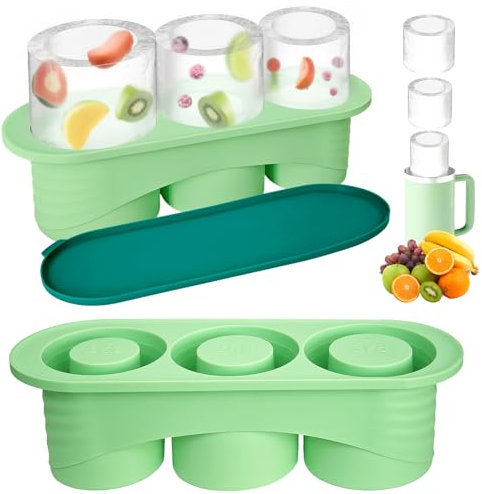 YYAQZD Stanley Cup Eiswürfelform Zubehör,Eiswürfelbehälter Silikon mit Deckel,3 Fach Eiswürfelschale,Eiswürfel für 20-40 Oz Tumbler Becher Cocktails,Whisky,Obst Fruchtpürees,BPA Frei(Grün)