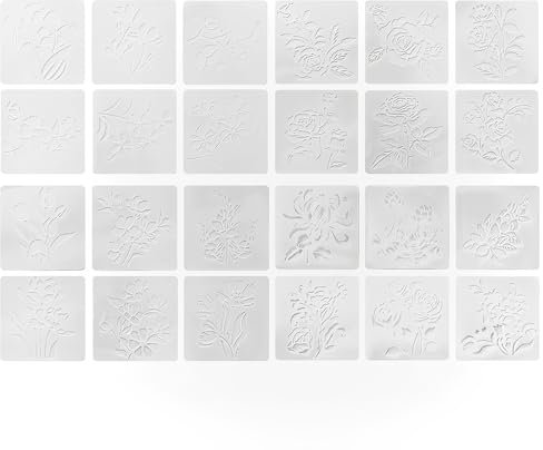 CZAKOMIX Pochoirs Pour Peinture,24 Pochoir Peinture Fleur Réutilisable,4 Styles,13x13cm Peinture Pochoir En Plastique,Pour Peinture,Diy, Scrapbooking,Décoration D'intérieur (Rose,Tulipe,Muguet,Lotus)