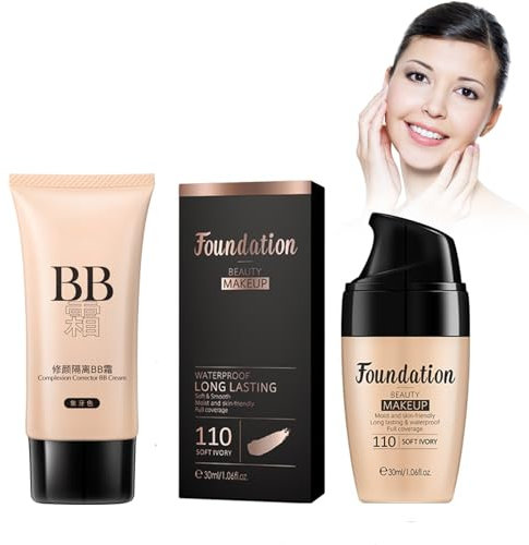 Moisturizing Liquid Foundation, 30ml Flüssige Foundation feuchtigkeitsspendend, langanhaltend– Naturkosmetik, seidige Textur - Inklusive passender BB Creme für natürlichen Look (Elfenbein, 30ml)