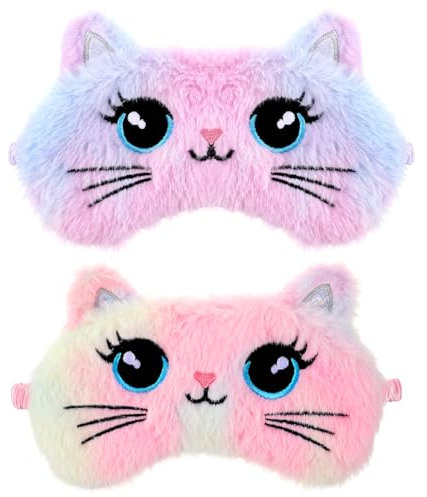 2 Stück Schlafmaske Kinder, Weiche Plüsch Augenmaske Bunte Schlaf Entspannungs Augenmaske Süße Lustig Mädchen Schlafmaske Mädchen Flauschige Augenbinde für Schlafen, Mittagspause, Reisen, Pyjama-Party