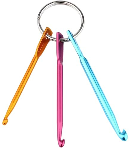 3 Stück Häkelnadel Schlüsselanhänger Kit 3/4/5Mm, Tragbare Mini Diy Kreative Schlüsselanhänger Handwerk Stricknadel Werkzeuge Für Reisen Im Freien (Blau, Lila, Gelb)