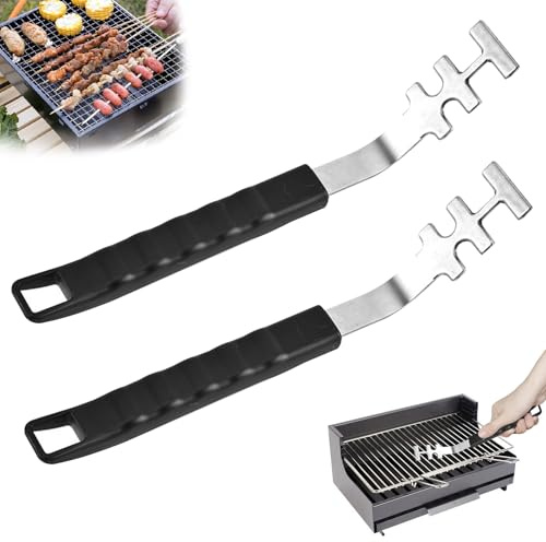 2 Stück Multifunktionaler Grillwerkzeug,Grillrostheber Edelstahl Griff | Universal Grillwerkzeug,Grillzubehör für Edelstahlroste und Grillrost Gusseisen