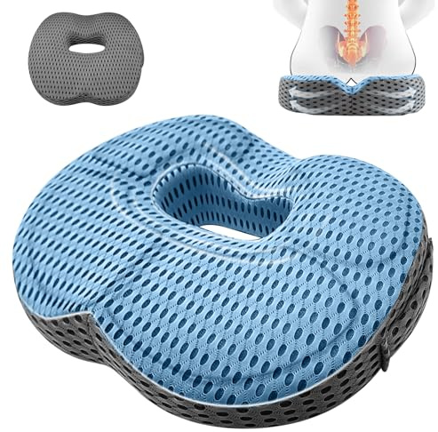GBKDQQ Sitzkissen Orthopädisches, Anti-Dekubitus-Stuhlkissen Bürostuhl Ergonomisches Entlastung Steißbein Hämorrhoiden Hüfte Steißbeinkissen Sitzkissen für Sofa Büro Auto Rollstuhl Sitze (blau+grau)