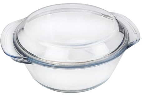 Reldor Glass Casserole Dishes with Lids Oven Proof, Borosilicate Glass, Serving Dishes, Freezer & Microwave Safe, Scratch & Thermal Shock Resistant,Easy Handles(Clear, Round 1.5 Ltr)