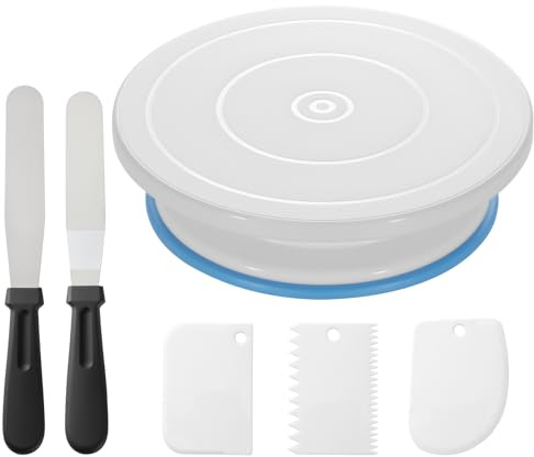 Ohuhu Cake Turntable, 11 Inch Cake Decorating Kit with Non-Slip Base and Baking Accessories - 2 Icing Spatulas and 3 Icing Scrapers, Cake Turn Tables for Decorating, Baking Gifts