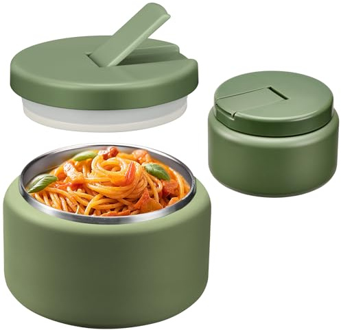 Itslife Thermo per Alimenti 400ml con Coperchio a Fibbia, Contenitore Termico Bambini di Acciaio Inossidabile, Portavivande Termico per Picnic, Scuola e Ufficio, Verde